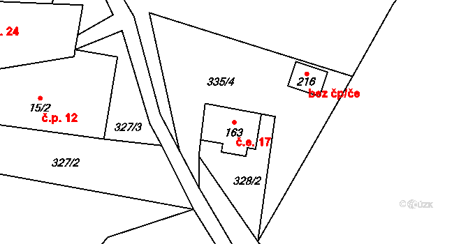 Přízeř 17, Rožmberk nad Vltavou na parcele st. 163 v KÚ Horní Jílovice, Katastrální mapa