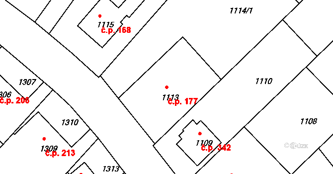 Štípa 177, Zlín na parcele st. 1113 v KÚ Štípa, Katastrální mapa