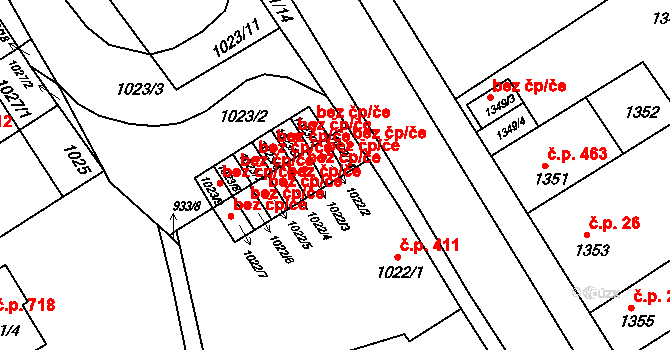 Brno 42323975 na parcele st. 1022/2 v KÚ Obřany, Katastrální mapa