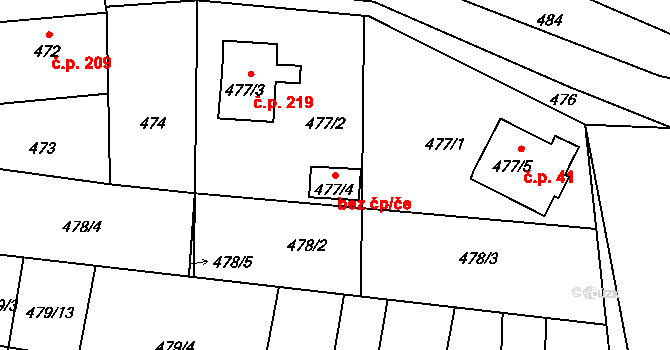 Stehelčeves 44412975 na parcele st. 477/4 v KÚ Stehelčeves, Katastrální mapa