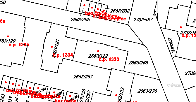 Předměstí 1333, Opava na parcele st. 2663/122 v KÚ Opava-Předměstí, Katastrální mapa