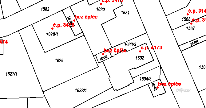 Chomutov 45031975 na parcele st. 1633/2 v KÚ Chomutov II, Katastrální mapa