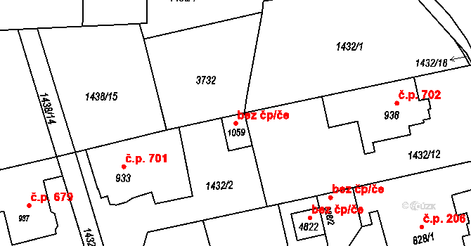 Rožnov pod Radhoštěm 45679975 na parcele st. 1059 v KÚ Rožnov pod Radhoštěm, Katastrální mapa