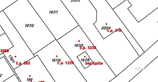 Hlučín 1230 na parcele st. 167/3 v KÚ Hlučín, Katastrální mapa