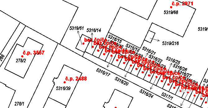 Frýdek-Místek 46611975 na parcele st. 5316/16 v KÚ Frýdek, Katastrální mapa