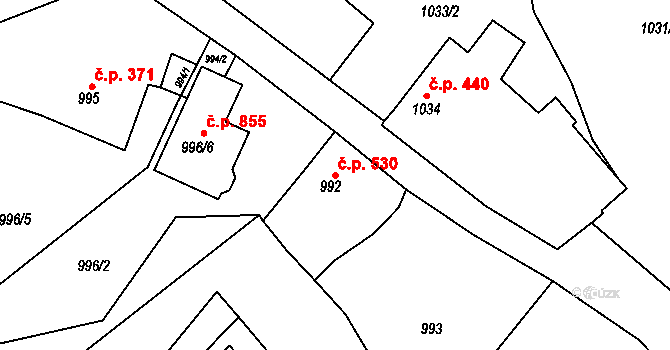 Buchlovice 530 na parcele st. 992 v KÚ Buchlovice, Katastrální mapa