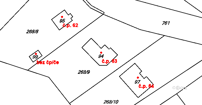 Štipoklasy 63 na parcele st. 94 v KÚ Štipoklasy u Černín, Katastrální mapa