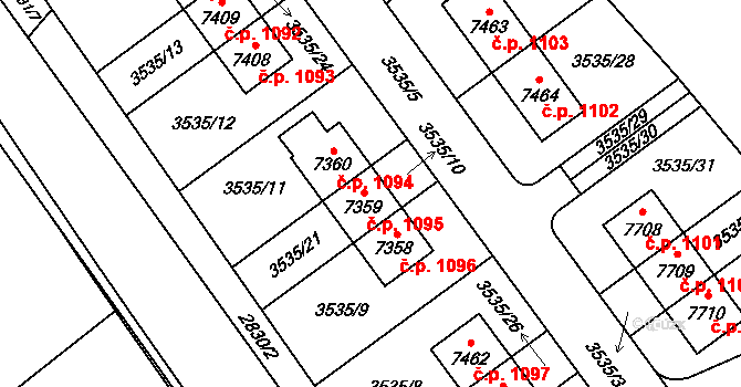 Chrudim II 1095, Chrudim na parcele st. 7359 v KÚ Chrudim, Katastrální mapa