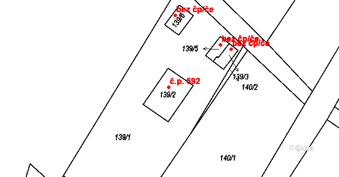 Velké Losiny 692 na parcele st. 139/2 v KÚ Velké Losiny, Katastrální mapa