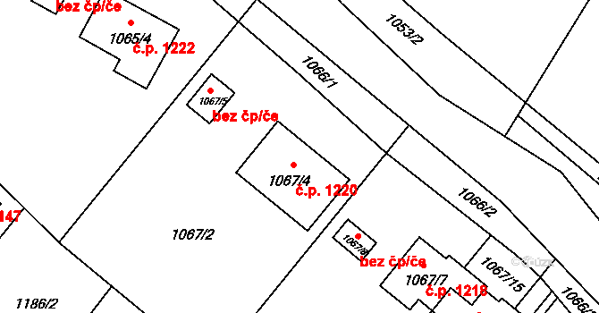 Svinov 1220, Ostrava na parcele st. 1067/4 v KÚ Svinov, Katastrální mapa