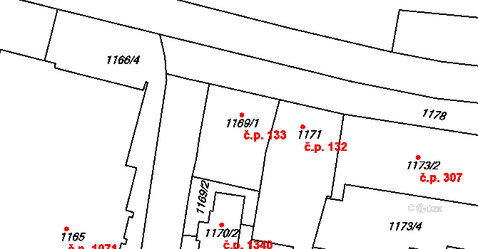 Nýřany 133 na parcele st. 1169/1 v KÚ Nýřany, Katastrální mapa