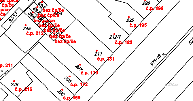 Kralupy nad Vltavou 181 na parcele st. 211 v KÚ Kralupy nad Vltavou, Katastrální mapa