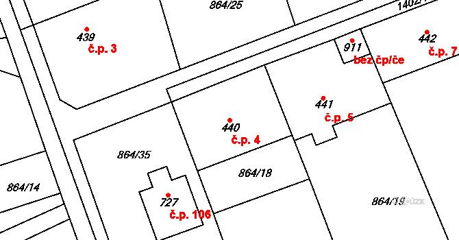Bojov 4, Čisovice na parcele st. 440 v KÚ Čisovice, Katastrální mapa