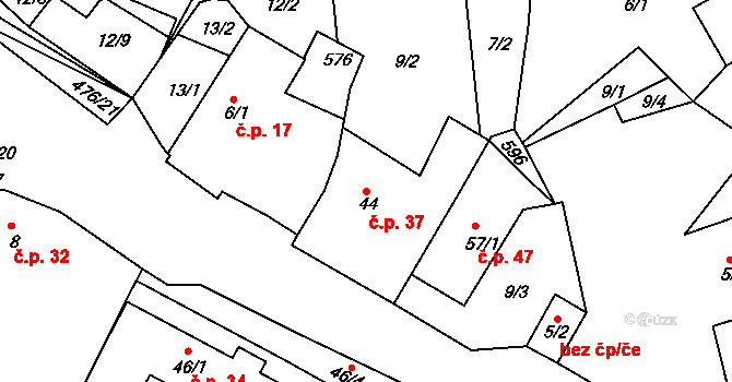 Krašovice 37 na parcele st. 44 v KÚ Krašovice u Plzně, Katastrální mapa