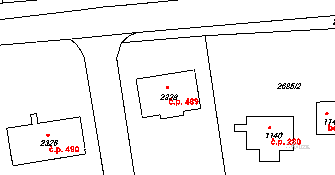 Bezděkovské Předměstí 489, Domažlice na parcele st. 2328 v KÚ Domažlice, Katastrální mapa