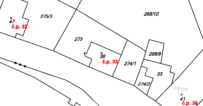 Skrchov 33 na parcele st. 36 v KÚ Skrchov, Katastrální mapa