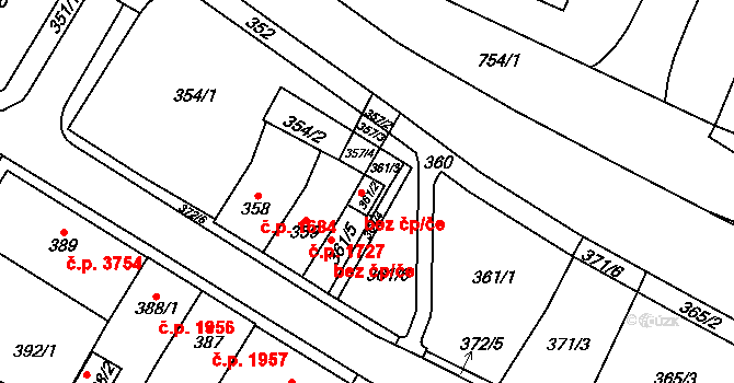 Chomutov 79347975 na parcele st. 361/3 v KÚ Chomutov I, Katastrální mapa