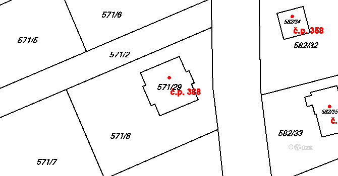 Třebestovice 388 na parcele st. 571/29 v KÚ Třebestovice, Katastrální mapa