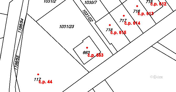 Mořkov 653 na parcele st. 663 v KÚ Mořkov, Katastrální mapa