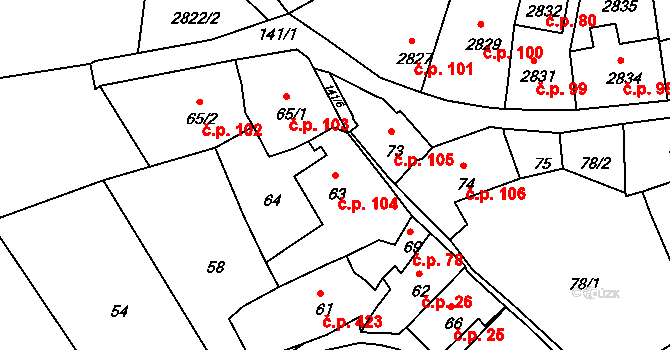 Štramberk 104 na parcele st. 63 v KÚ Štramberk, Katastrální mapa