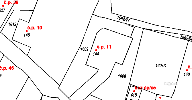 Heřmanov 11, Kolešovice na parcele st. 144 v KÚ Kolešovice, Katastrální mapa