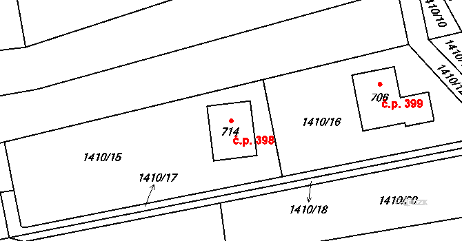 Milíkov 398 na parcele st. 714 v KÚ Milíkov u Jablunkova, Katastrální mapa