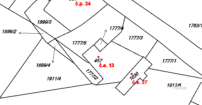 České Hamry 13, Vejprty na parcele st. 457 v KÚ České Hamry u Vejprt, Katastrální mapa