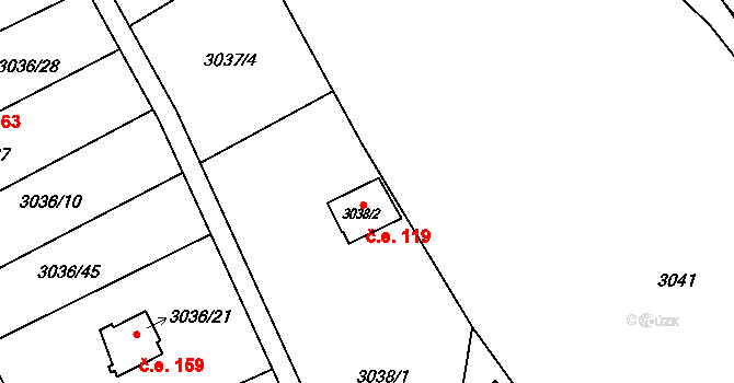Chotěboř 119 na parcele st. 3038/2 v KÚ Chotěboř, Katastrální mapa
