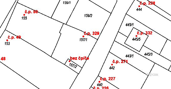 Pouzdřany 329 na parcele st. 157/1 v KÚ Pouzdřany, Katastrální mapa