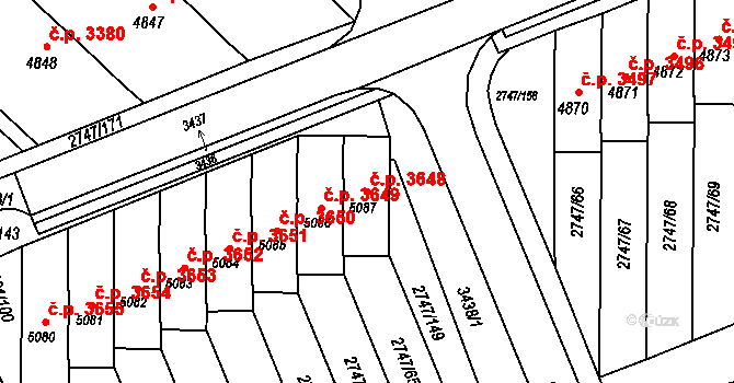 Kroměříž 3648 na parcele st. 5087 v KÚ Kroměříž, Katastrální mapa