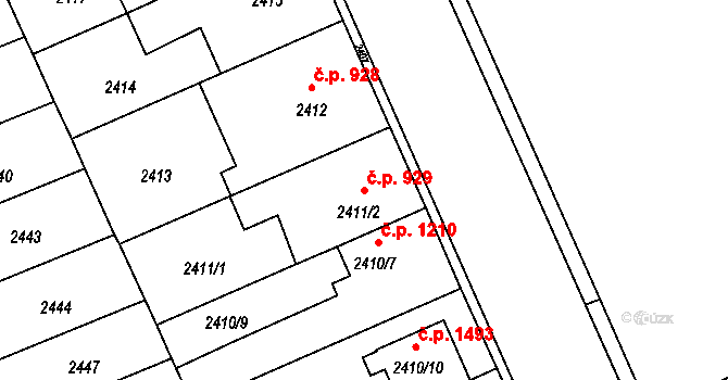 Holešov 929 na parcele st. 2411/2 v KÚ Holešov, Katastrální mapa