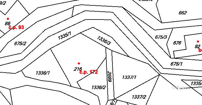 Valkeřice 172 na parcele st. 216 v KÚ Valkeřice, Katastrální mapa