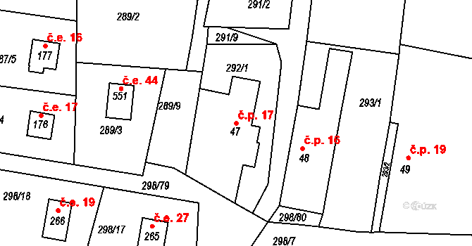 Přívlaky 17, Samopše na parcele st. 47 v KÚ Samopše, Katastrální mapa