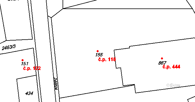 Pernink 118 na parcele st. 155 v KÚ Pernink, Katastrální mapa