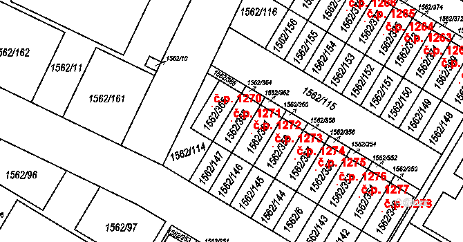 Ďáblice 1271, Praha na parcele st. 1562/363 v KÚ Ďáblice, Katastrální mapa