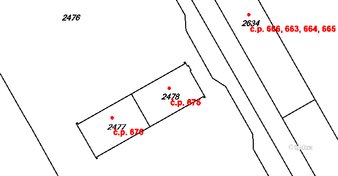 Lyžbice 675, Třinec na parcele st. 2478 v KÚ Lyžbice, Katastrální mapa