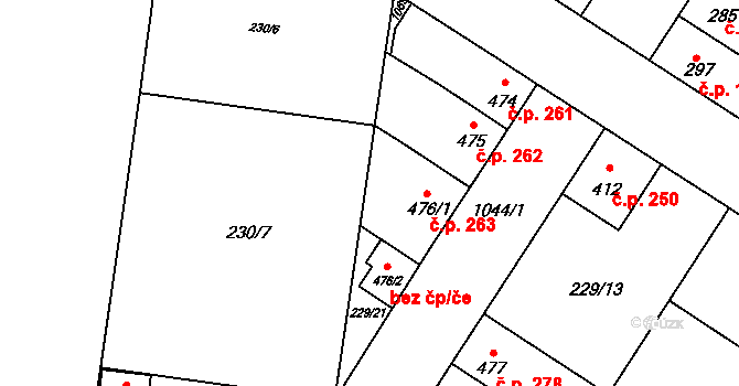 Humny 263, Pchery na parcele st. 476/1 v KÚ Pchery, Katastrální mapa