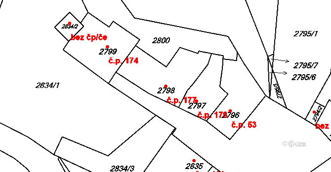 Nosálovice 177, Vyškov na parcele st. 2798 v KÚ Vyškov, Katastrální mapa
