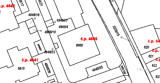 Kroměříž 4645 na parcele st. 8680 v KÚ Kroměříž, Katastrální mapa