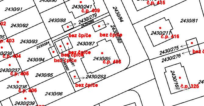 Dačice V 408, Dačice na parcele st. 2430/85 v KÚ Dačice, Katastrální mapa