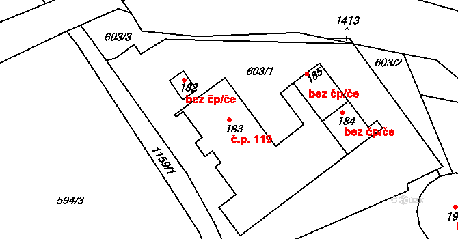 Heřmanice 119 na parcele st. 183 v KÚ Heřmanice u Frýdlantu, Katastrální mapa