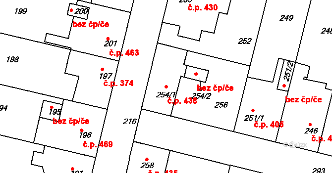 Dobrovice 438 na parcele st. 254/1 v KÚ Dobrovice, Katastrální mapa