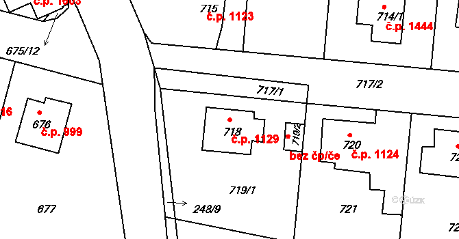 Hořovice 1129 na parcele st. 718 v KÚ Velká Víska, Katastrální mapa