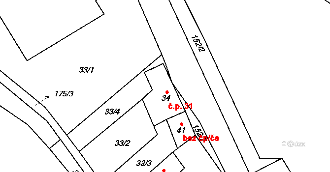 Želechovice 31, Čížkovice na parcele st. 34 v KÚ Želechovice, Katastrální mapa