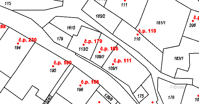 Žitenice 185 na parcele st. 109/2 v KÚ Žitenice, Katastrální mapa