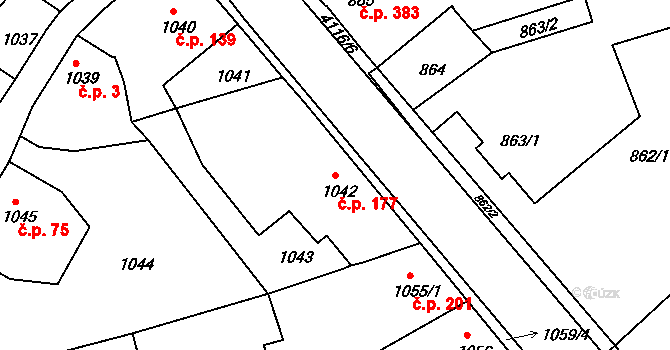 Podmoklice 177, Semily na parcele st. 1042 v KÚ Semily, Katastrální mapa