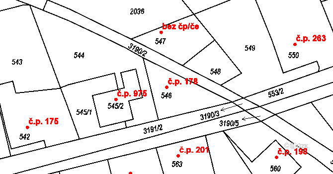 Planá nad Lužnicí 178 na parcele st. 546 v KÚ Planá nad Lužnicí, Katastrální mapa