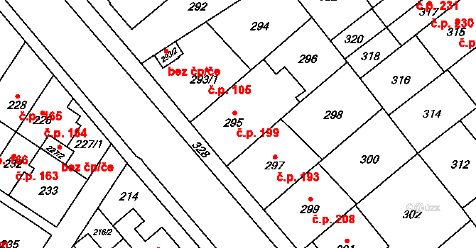 Medlánky 199, Brno na parcele st. 295 v KÚ Medlánky, Katastrální mapa