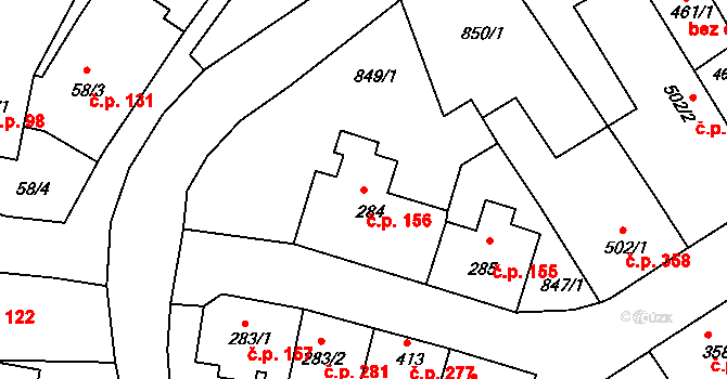 Benešov nad Ploučnicí 156 na parcele st. 284 v KÚ Benešov nad Ploučnicí, Katastrální mapa