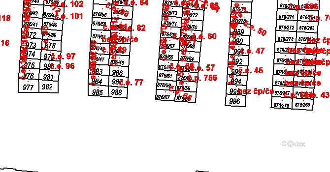 Postoloprty 67 na parcele st. 876/59 v KÚ Postoloprty, Katastrální mapa